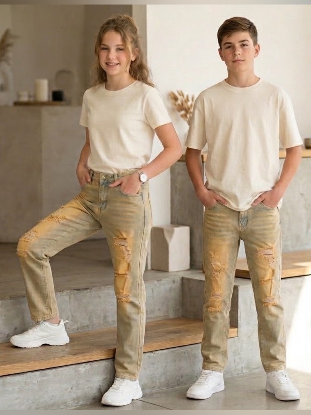 SHEIN Kids Distressed Tinted Wash Straight Leg Denim Jeans - Size 13-14Y NWT